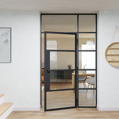LoftTueren.shop - Lofttür LOFT5 mit Oberlicht und Seitenteil rechts - offen