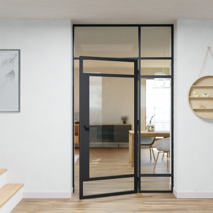LoftTueren.shop - Lofttür LOFT7 mit Oberlicht und Seitenteil rechts - offen