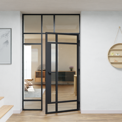 LoftTueren.shop - Lofttür LOFT8 mit Oberlicht und Seitenteil links - offen