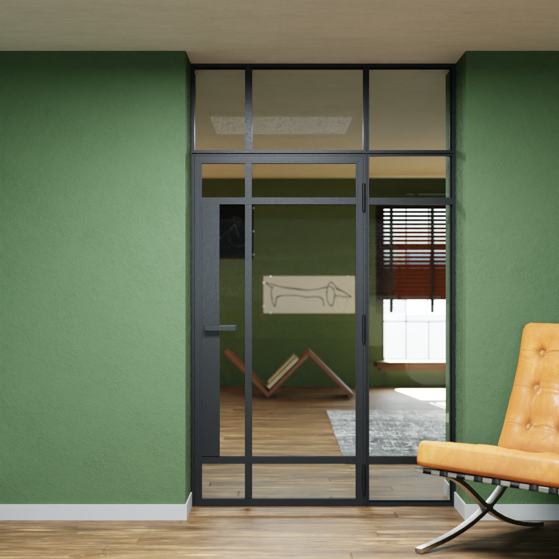 LoftTueren.shop - Lofttür LOFT8 mit Oberlicht und Seitenteil rechts