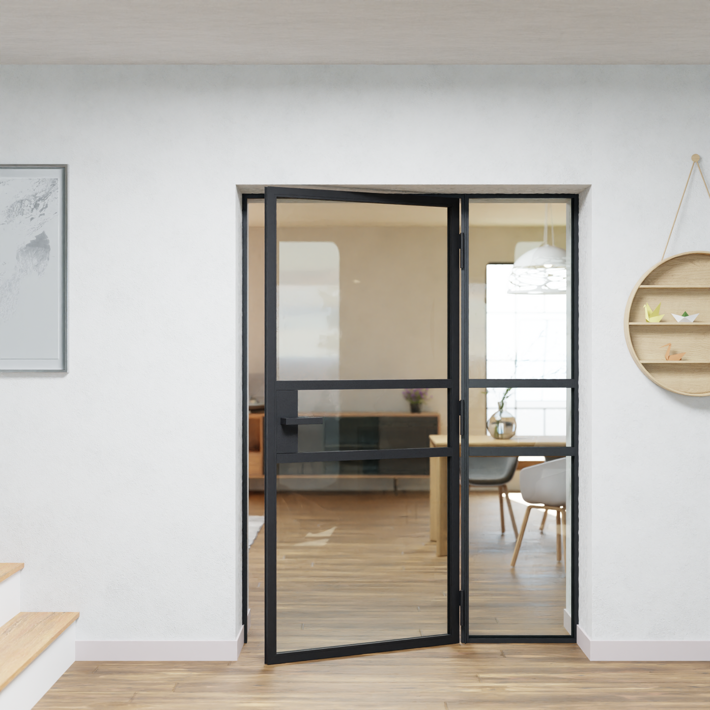 LoftTueren.shop - Lofttür LOFT9 mit Seitenteil rechts - offen